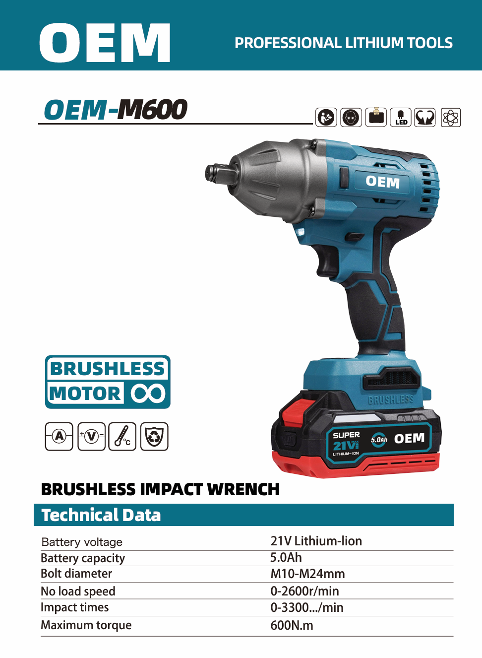OEM-M600 cordless electric impact wrench 