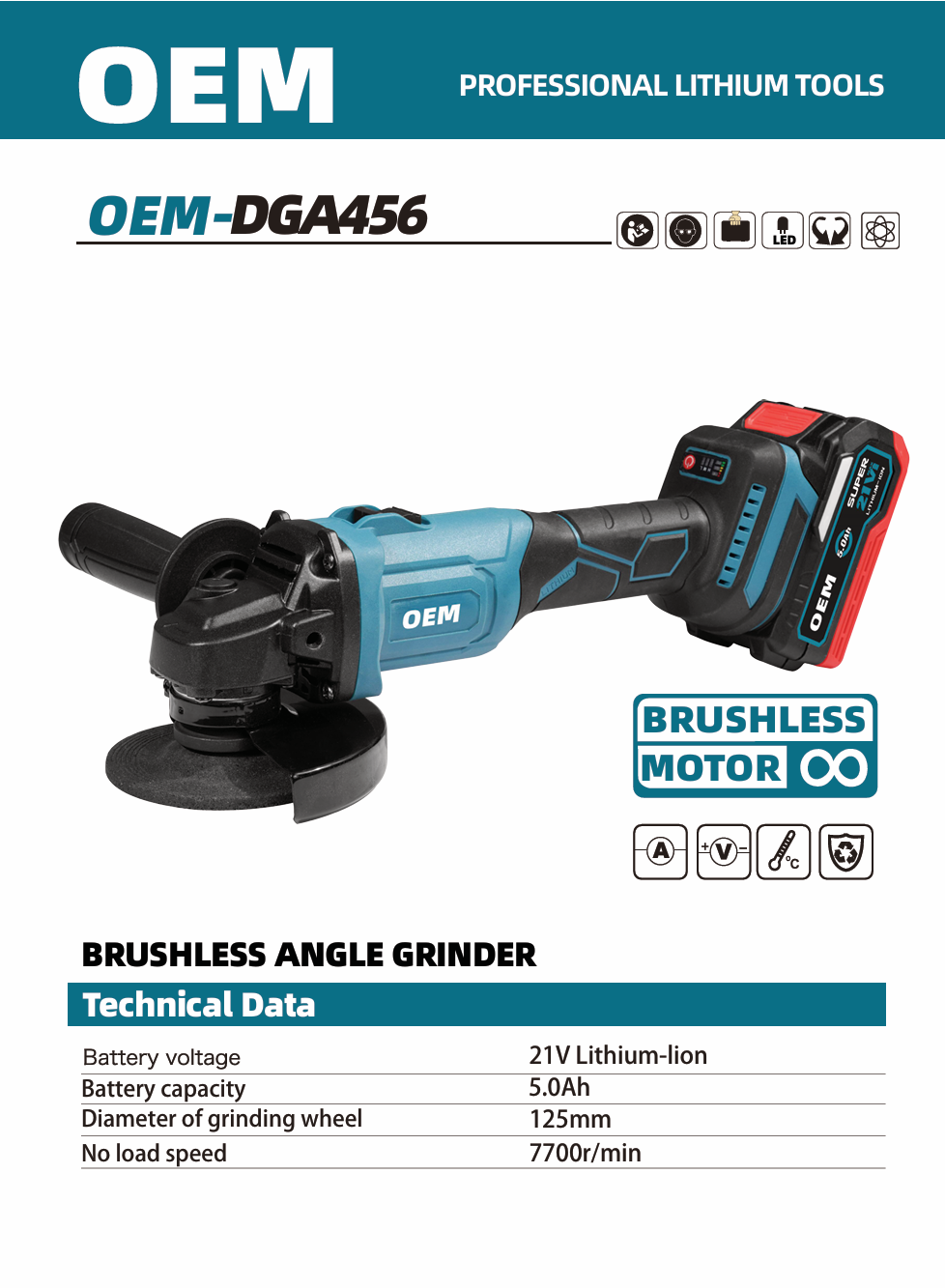 OEM-DGA456 cordless angle grinder