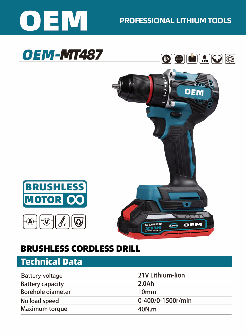 OEM MT-487 20V portable electric drill