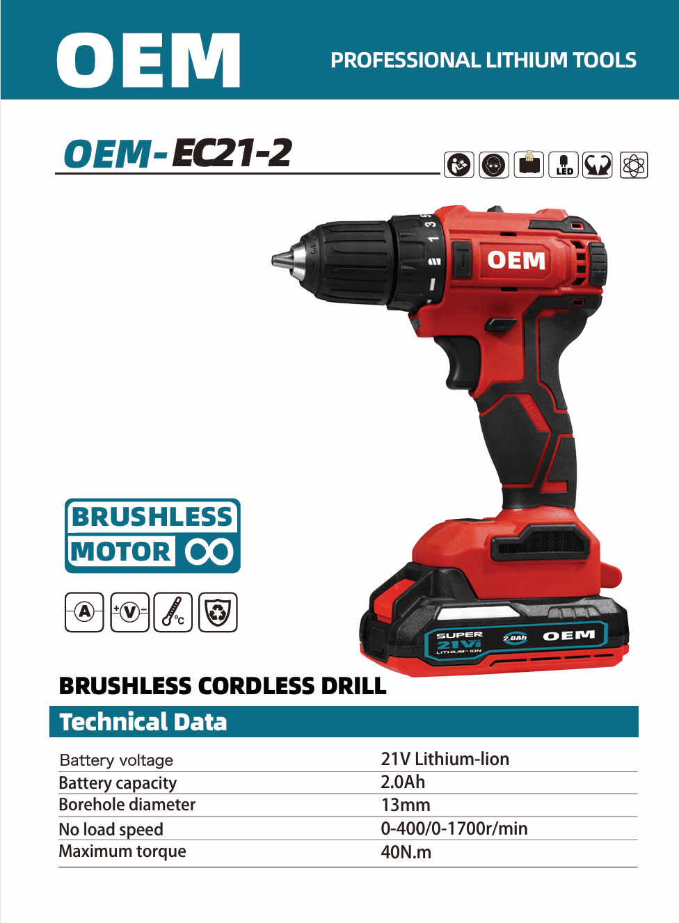 OEM EC21-2 20V small cordless electric drill​