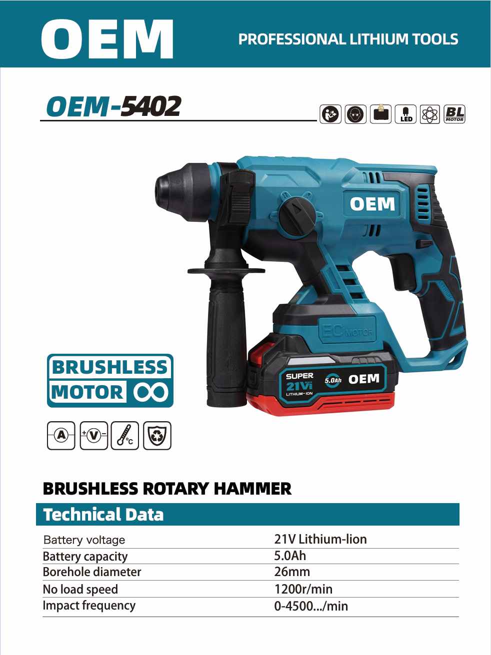 OEM-5402 3-Function Cordless Rotary Hammer