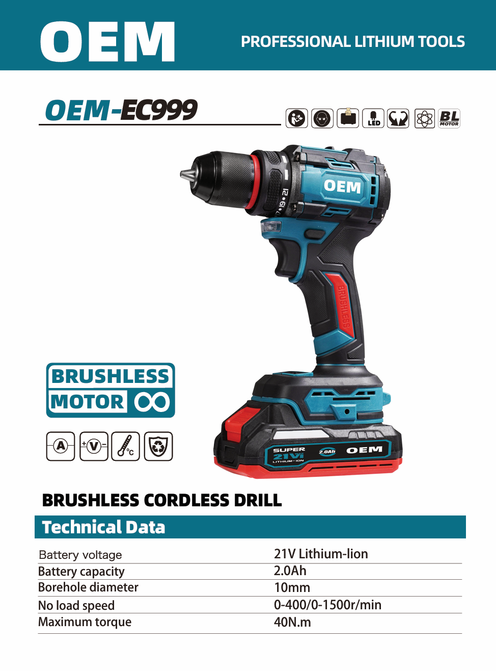 OEM-EC999 electric drill cordless