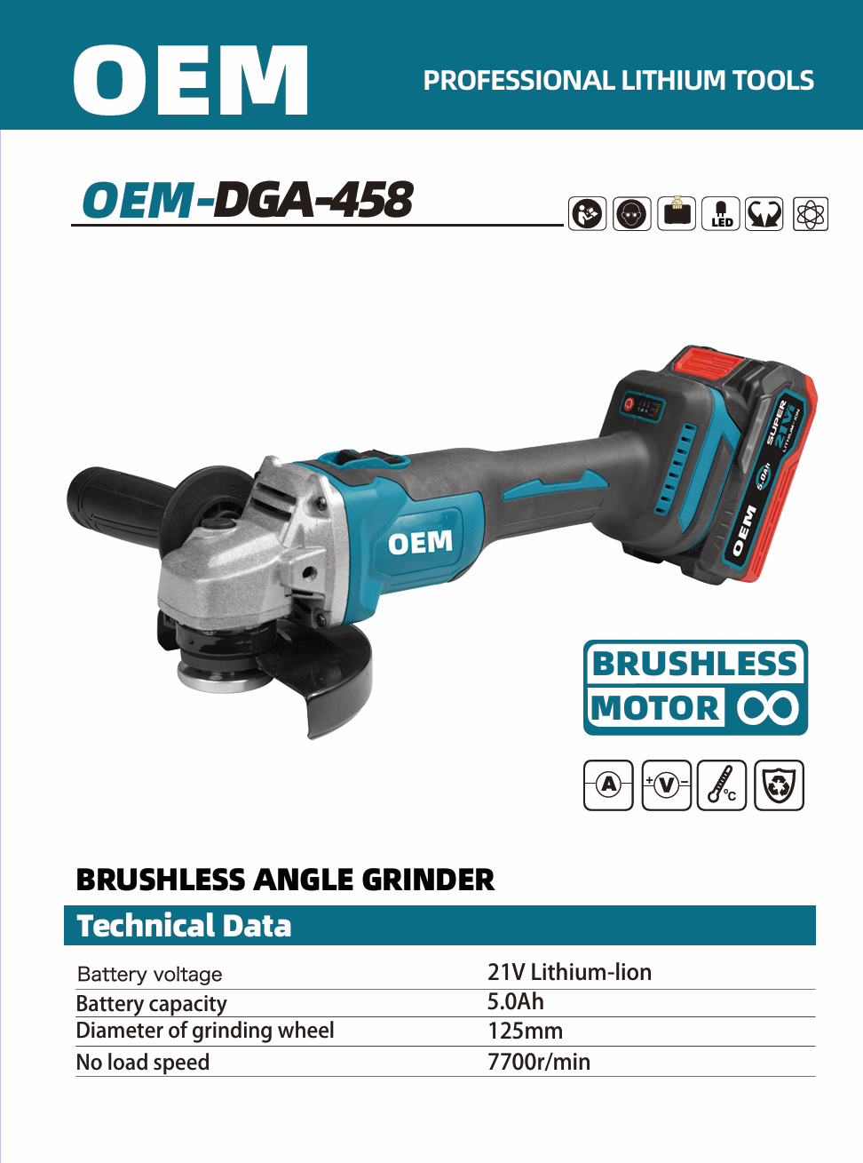 OEM-DGA-458 battery angle grinder